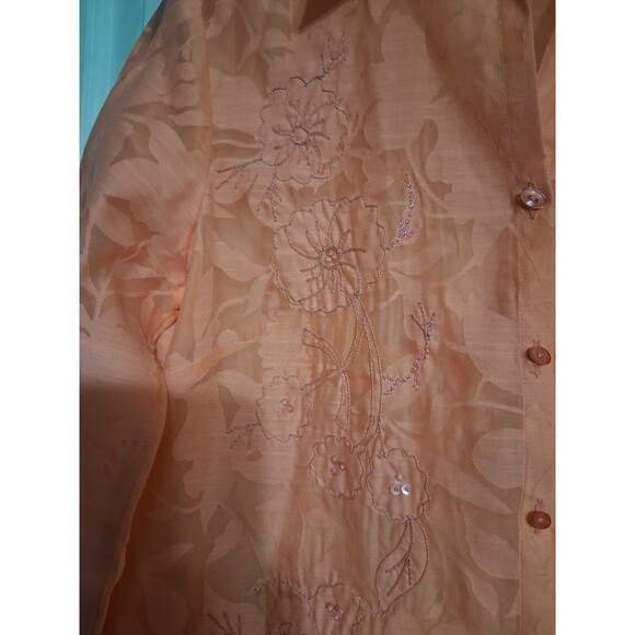 Women's JH Collectibles 3/4 Sleeve Peach Sheer Beaded Top Size S - Picture 7 of 9
